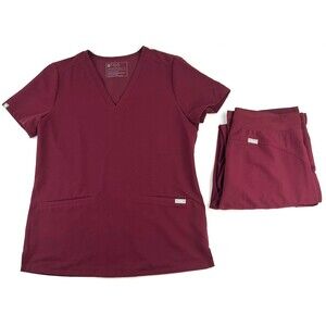 Figs Catarina Scrub Top and Kade Jogger Set Maroon Red Womens Size Small